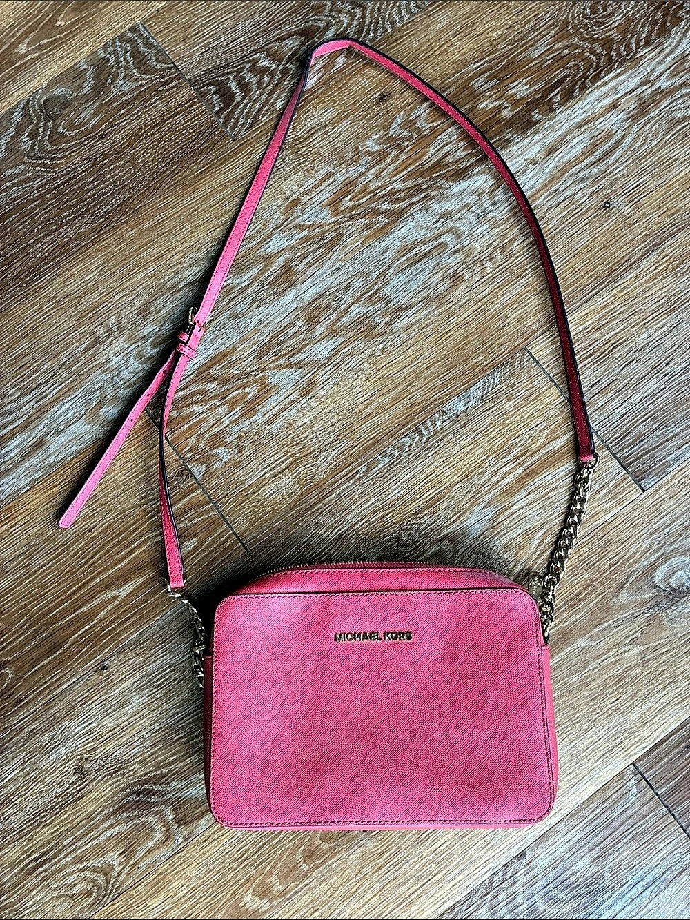 Michael Kors Jet Set Large Saffiano Leather Crossbody Bag, Coral